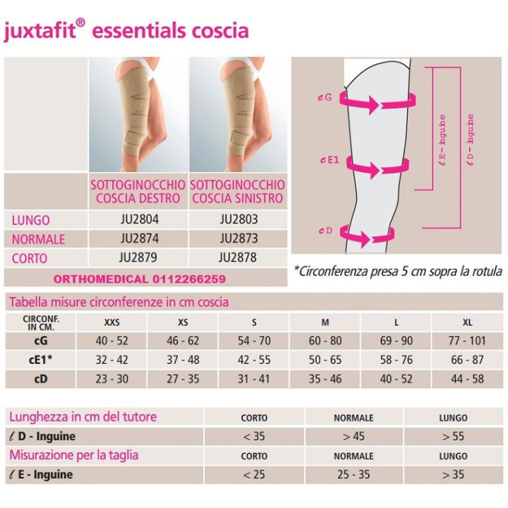 Circaid Juxtafit Essentials Coscia TABELLA MISURE