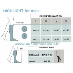 Tabella misure Gambaletti HIGHLIGHT for men 15/20 mmHg
